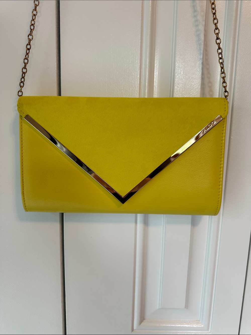 Aldo Bright Yellow Envelope Clutch with Gold V-Accent